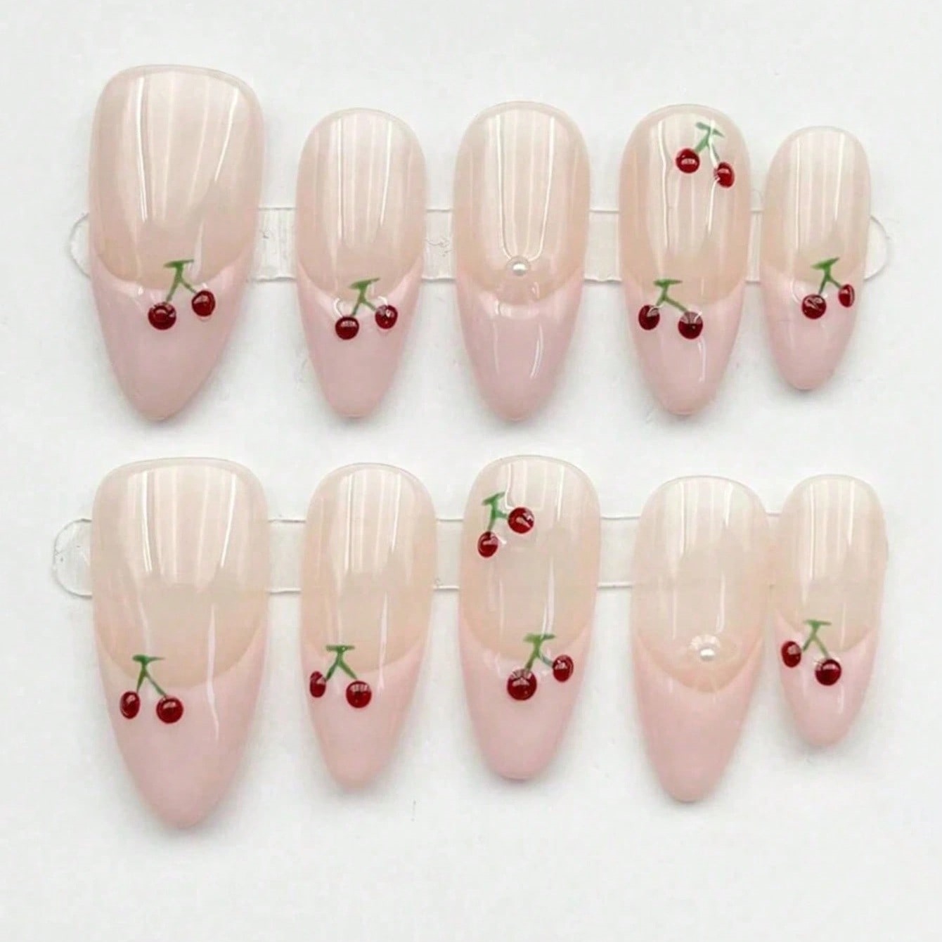 Nail Art Pink - 10 szt. Średnie Migdałowe Różowe Paznokcie