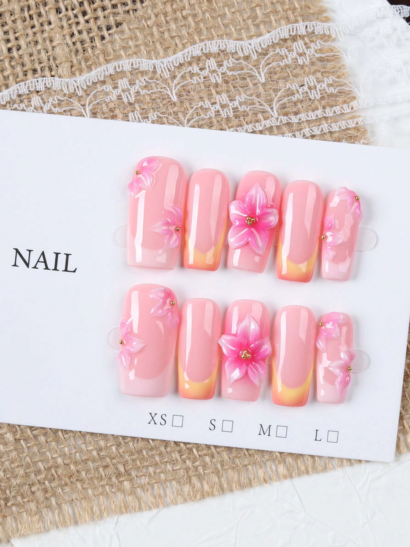 Nail Art Orange - 10 sztuk średniej długości prostokątnych sztucznych