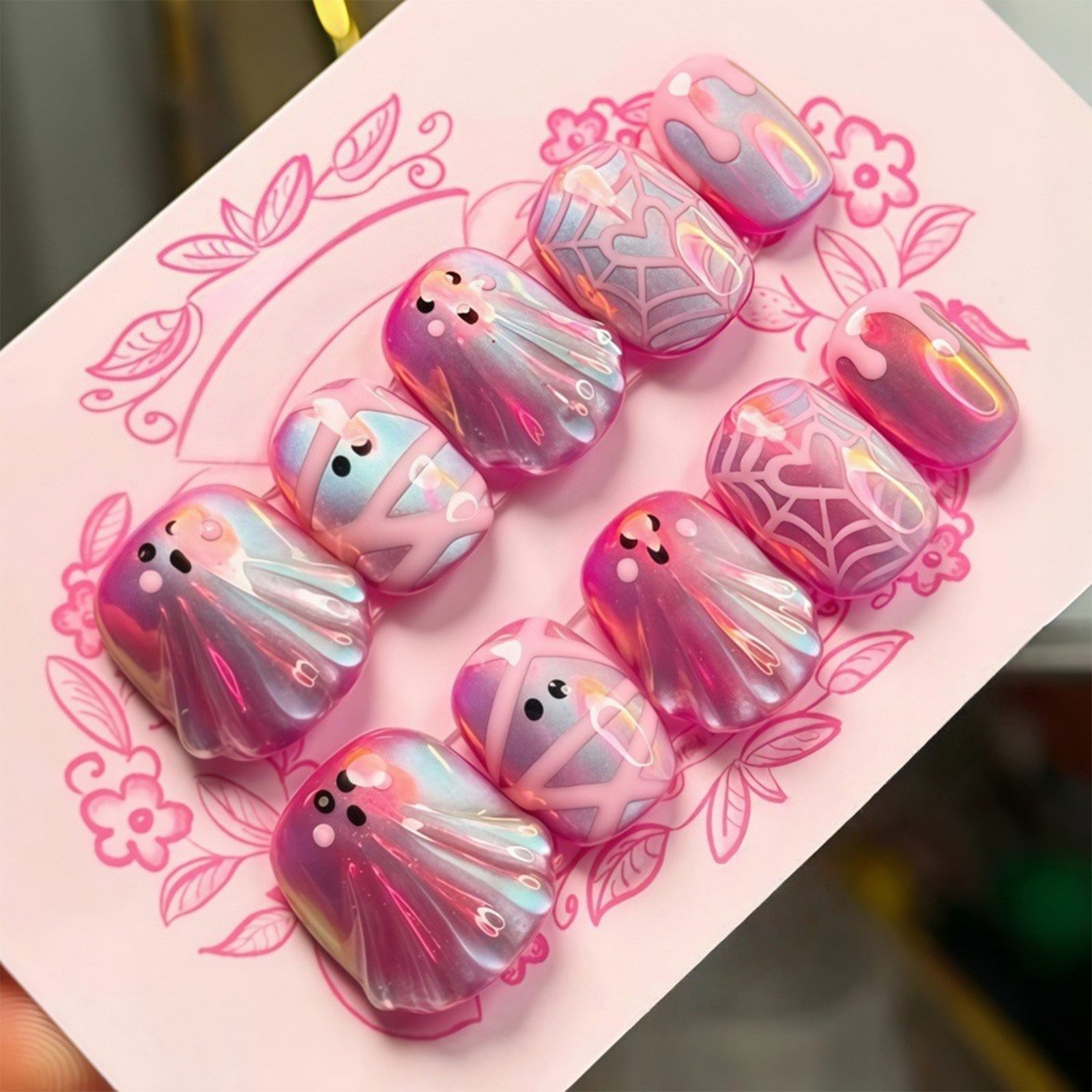 Nail Art Press On - 30 sztuk – urocze, halloweenowe, naklejane