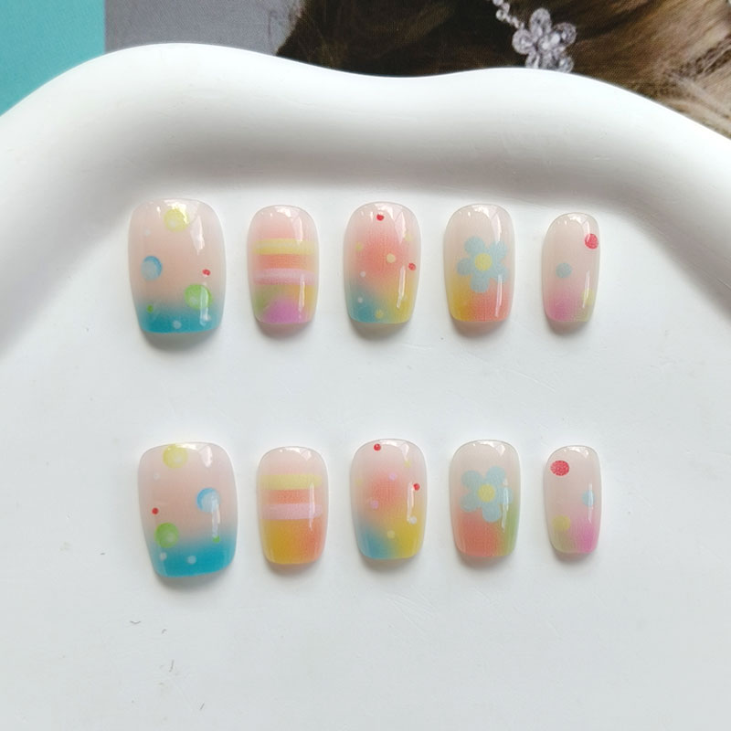 Nail Art Ombre - 10 szt. tęczowych sztucznych paznokci w
