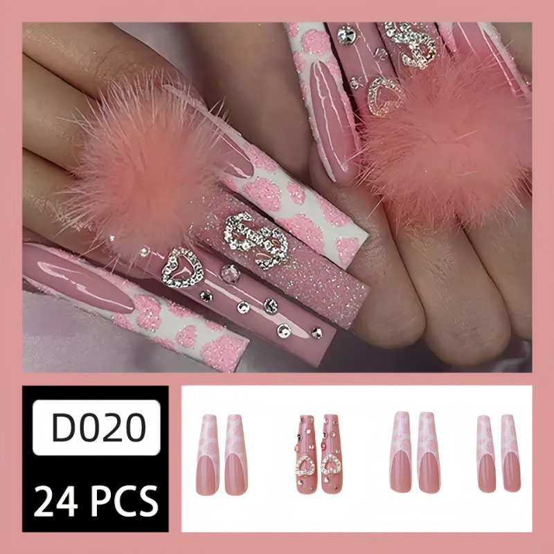 24Pcs Extra Long Square Press  – Nail Art Pink recenzja i cena