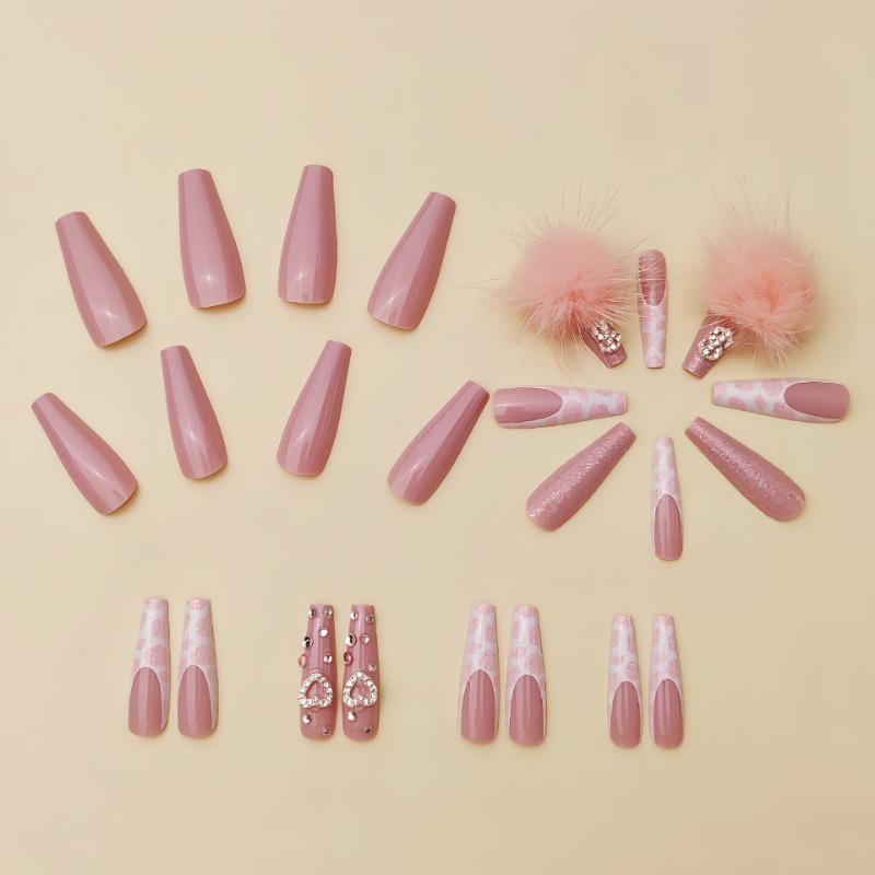 24Pcs Extra Long Square Press  – Nail Art Pink recenzja i cena